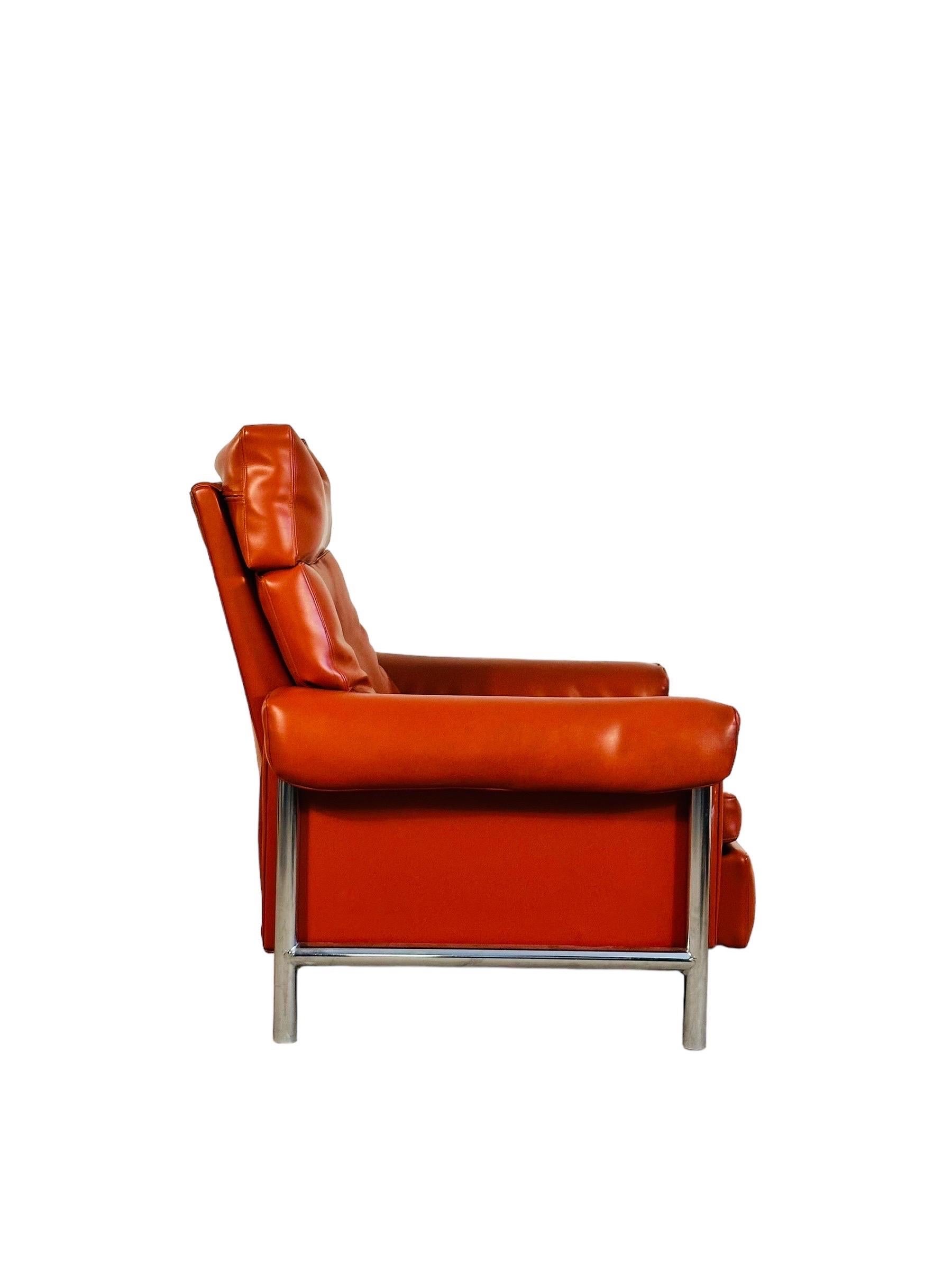 American Mid Century Modern Chrome Recliner Lounge Chair For Sale