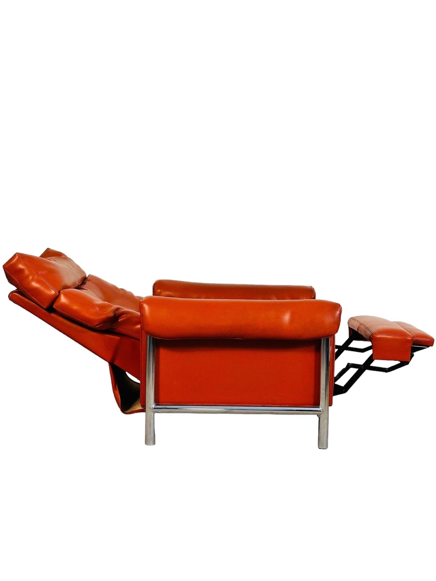 20th Century Mid Century Modern Chrome Recliner Lounge Chair For Sale