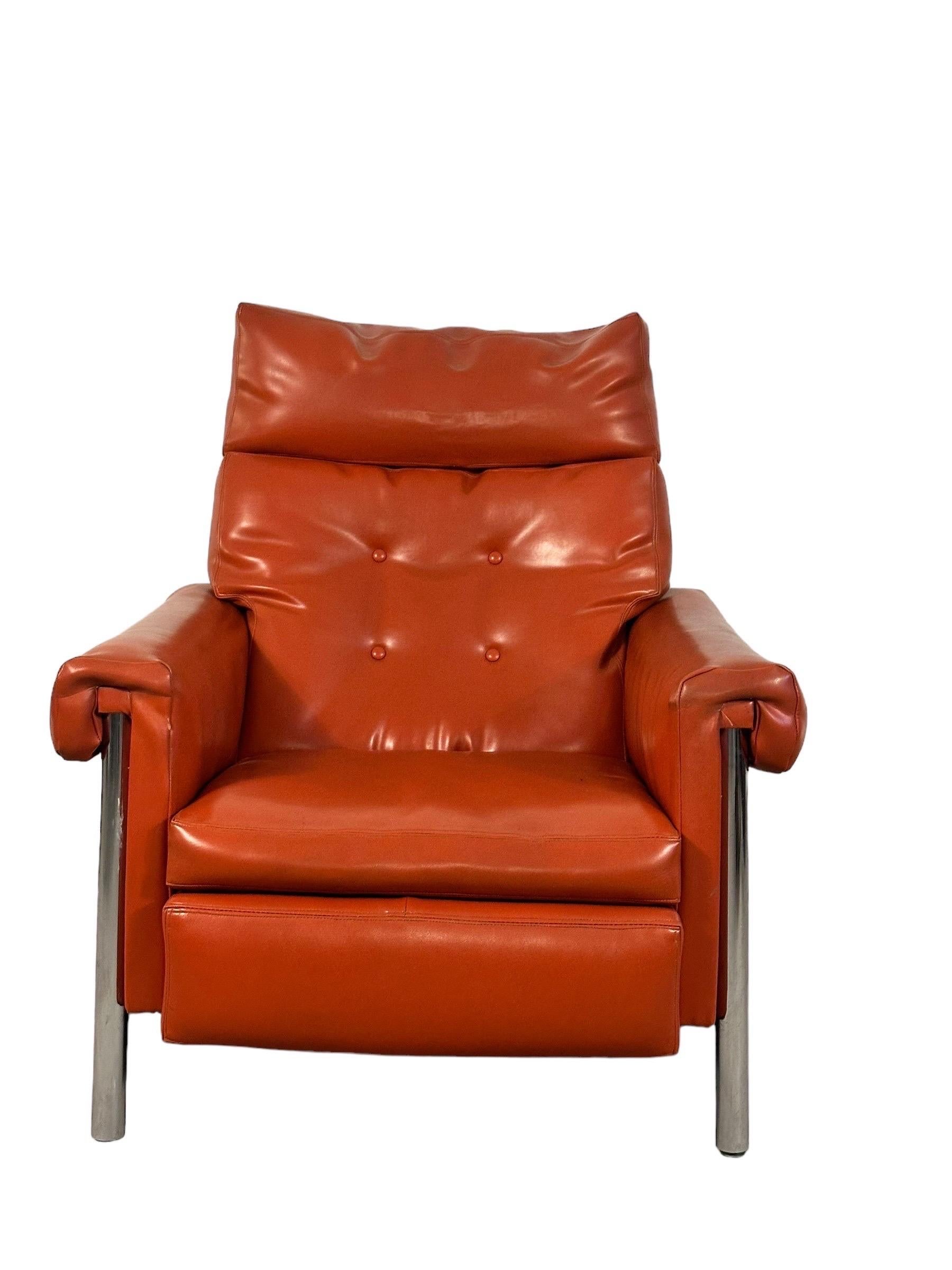 Mid Century Modern Chrome Recliner Lounge Chair For Sale 2