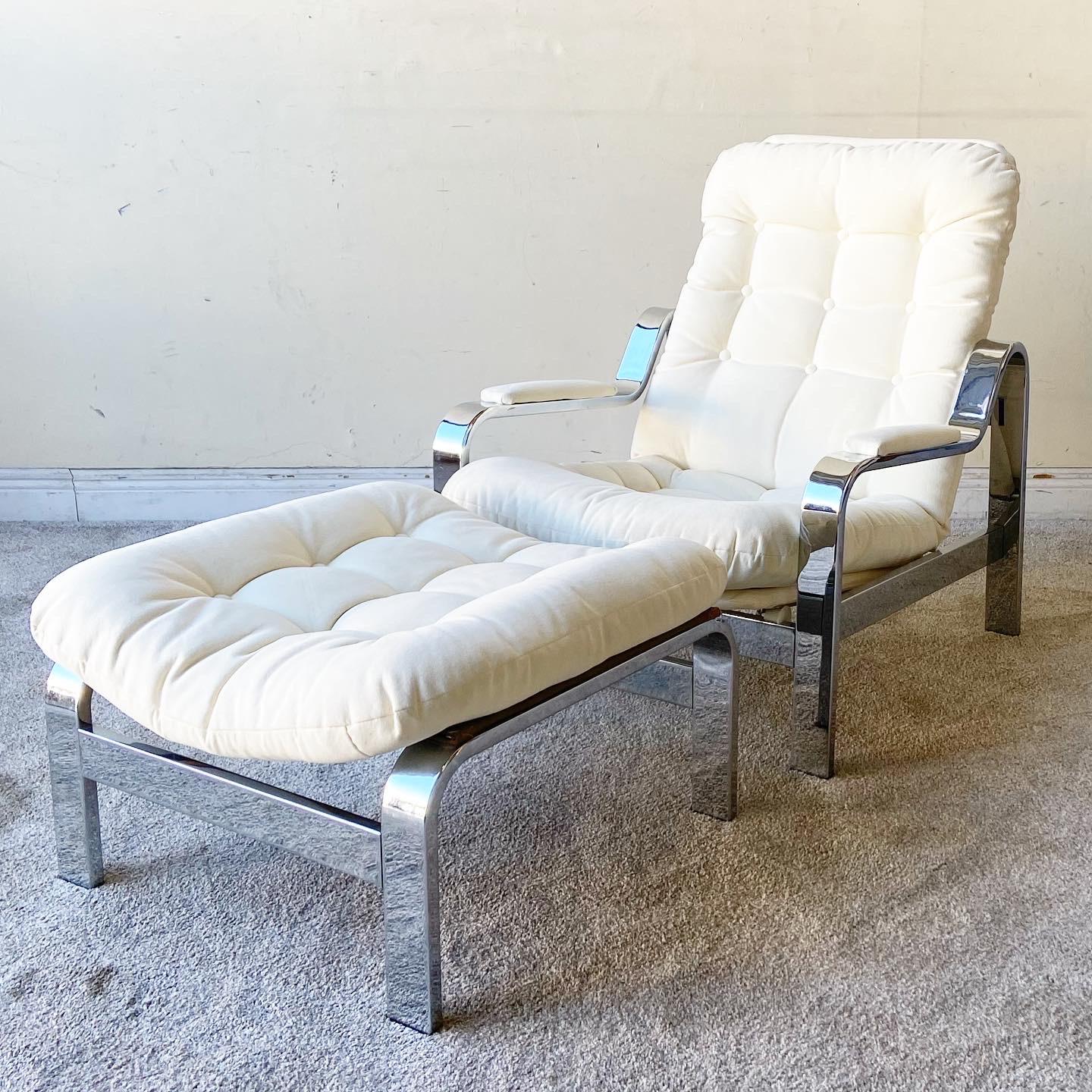 Mid-Century Modern Chrome Reclining Lounge Chair with Ottoman by Selig 1