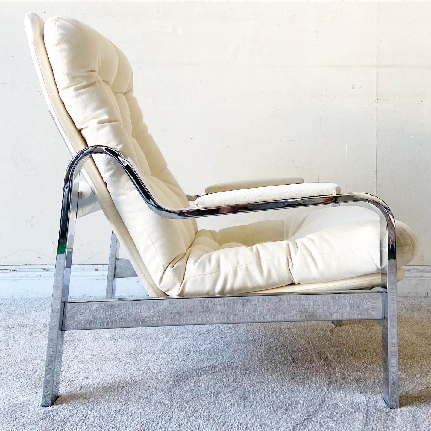 Late 20th Century Mid-Century Modern Chrome Reclining Lounge Chair with Ottoman by Selig