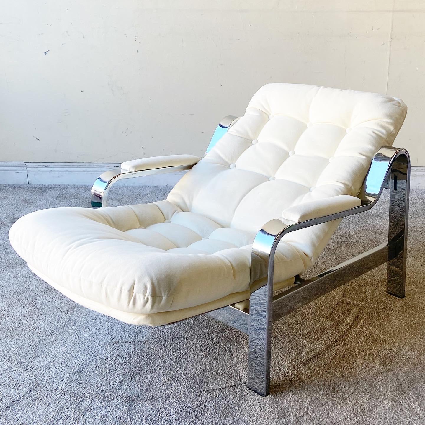 Suede Mid-Century Modern Chrome Reclining Lounge Chair with Ottoman by Selig