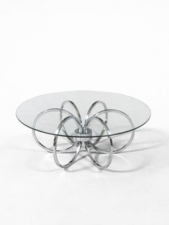 Mid-Century Modern Chrome Ring & Glass Coffee Table