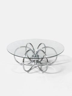 Mid-Century Modern Chrome Ring & Glass Coffee Table