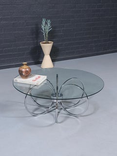 Mid-Century Modern Chrome Ring & Glass Coffee Table