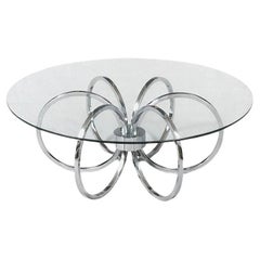 Mid-Century Modern Chrome Ring & Glass Coffee Table