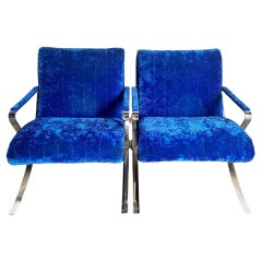Sedie da salotto a X con forbice cromata e tessuto blu - Una coppia