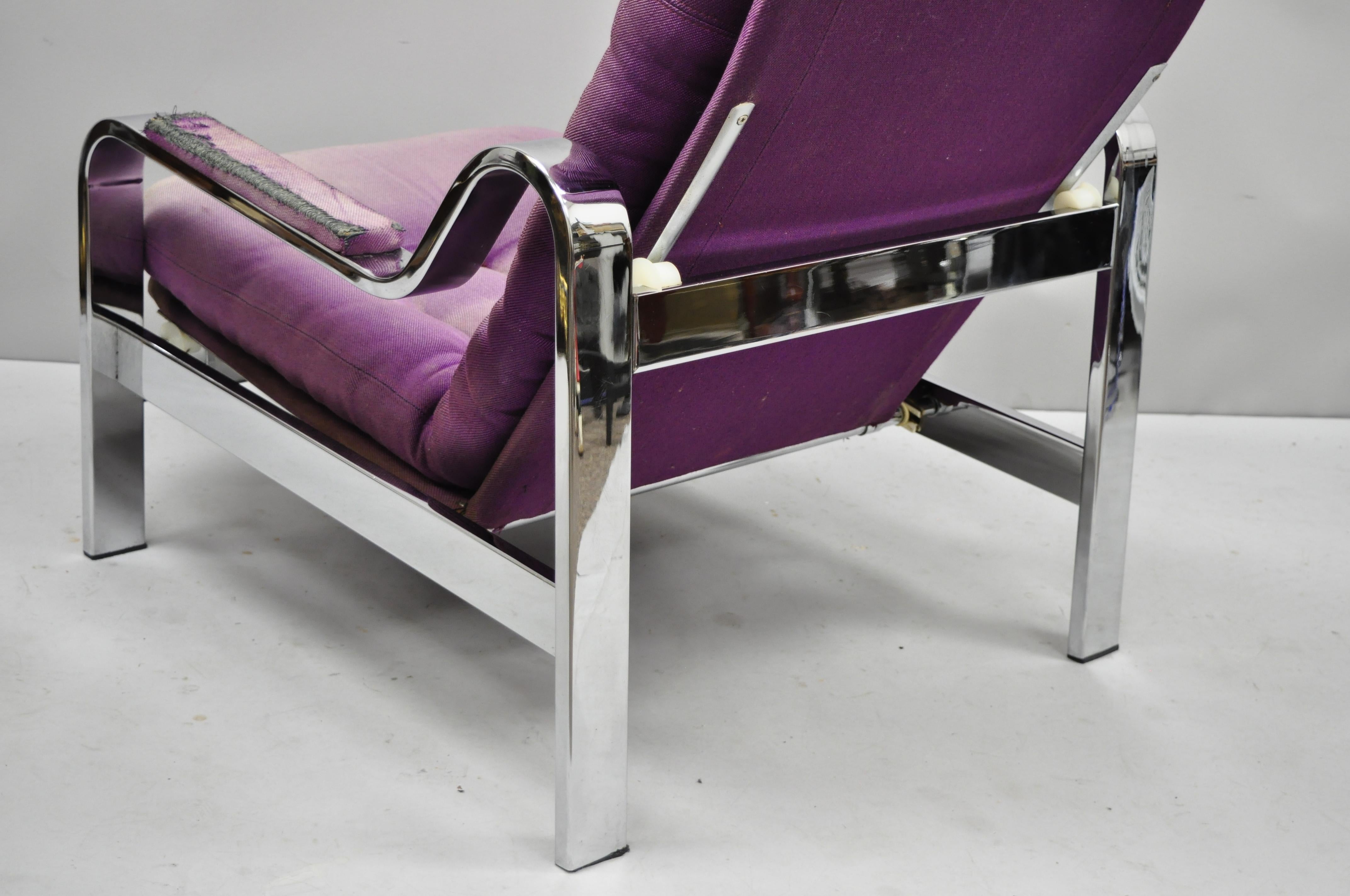 Mid-Century Modern Chrome Selig Recliner Reclining Lounge Chair After Baughman For Sale 3