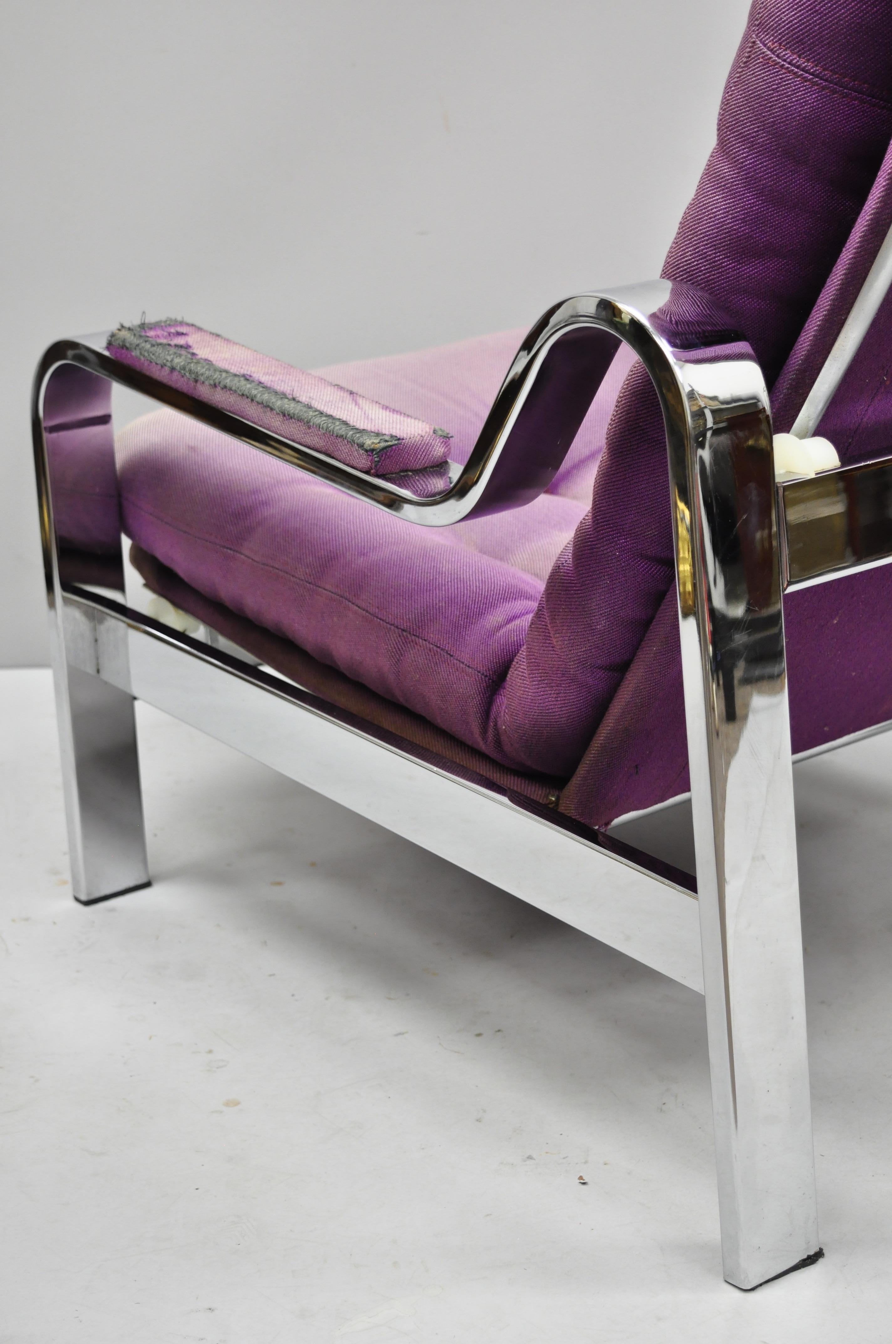 Mid-Century Modern Chrome Selig Recliner Reclining Lounge Chair After Baughman For Sale 4