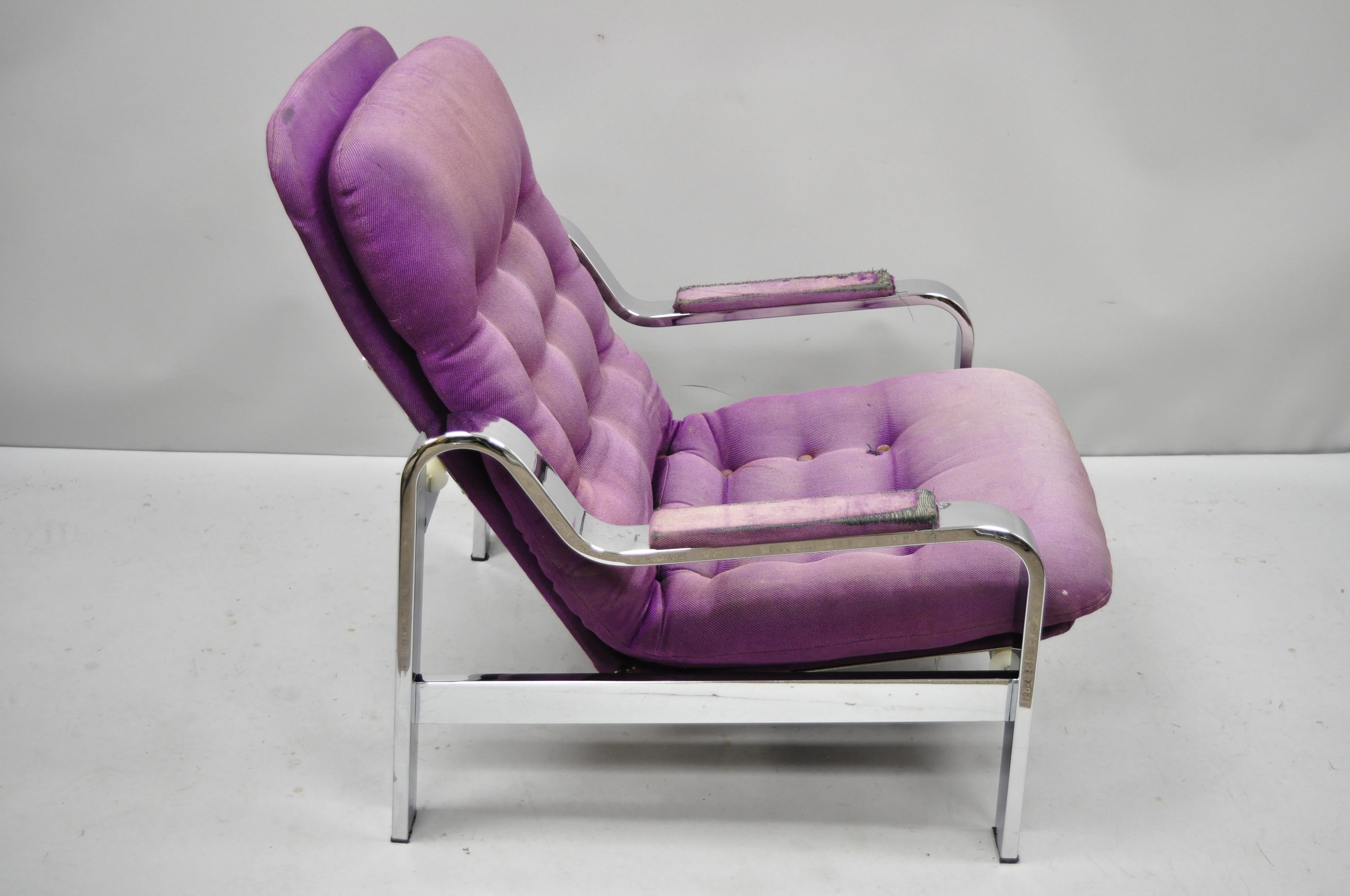 Mid-Century Modern Chrome Selig Recliner Reclining Lounge Chair After Baughman For Sale 3