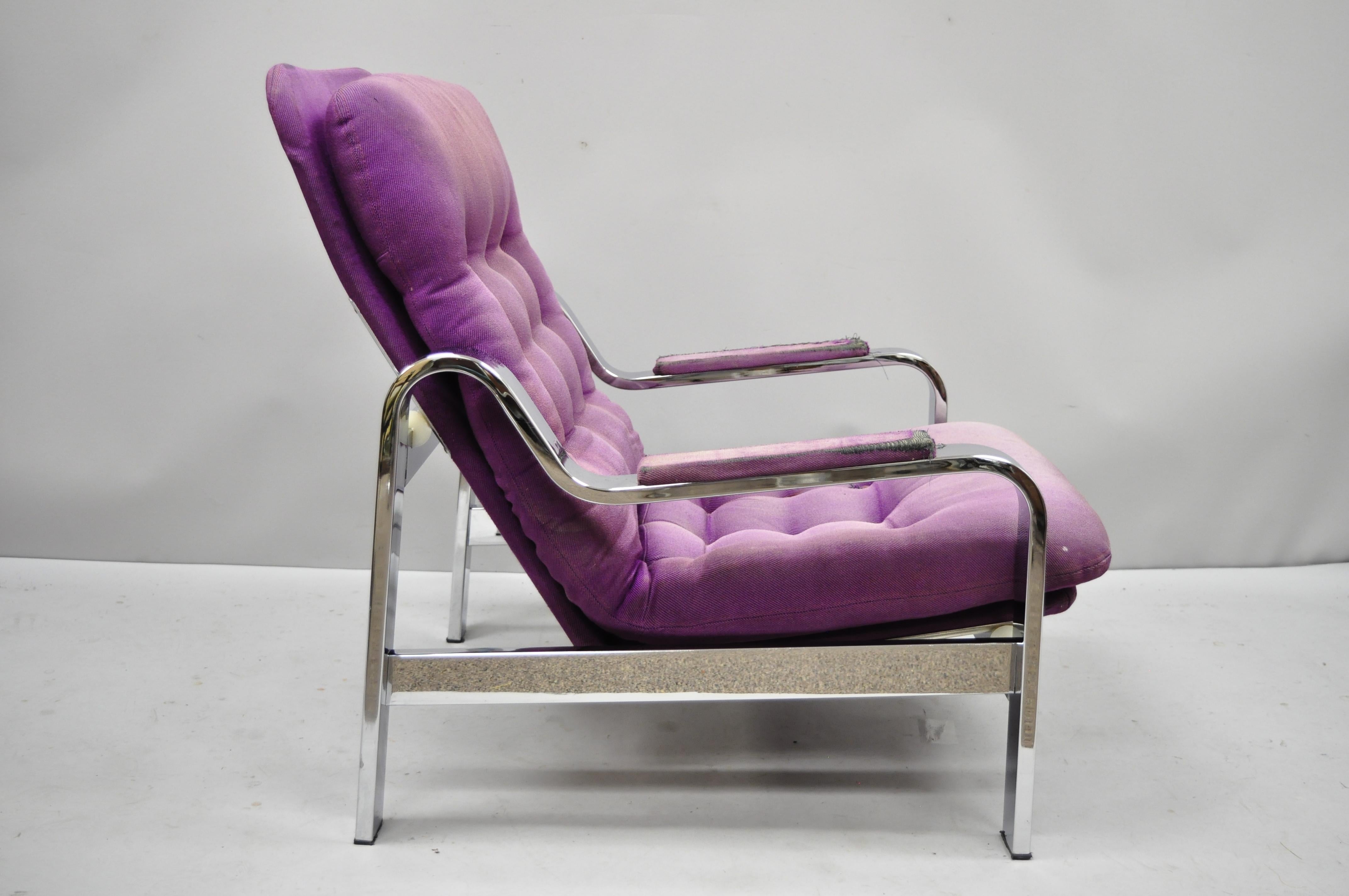 American Mid-Century Modern Chrome Selig Recliner Reclining Lounge Chair After Baughman For Sale