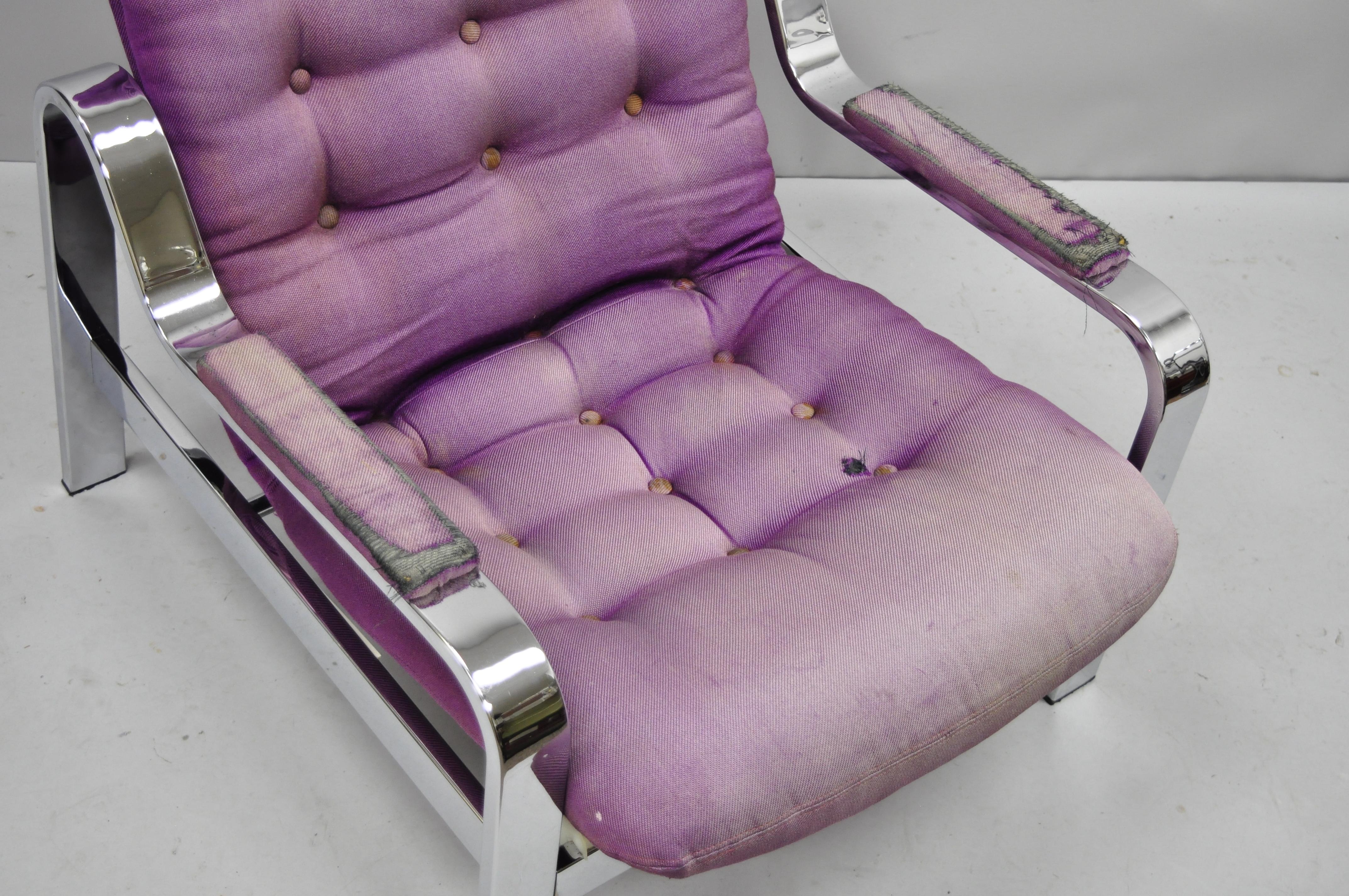 Mid-20th Century Mid-Century Modern Chrome Selig Recliner Reclining Lounge Chair After Baughman For Sale
