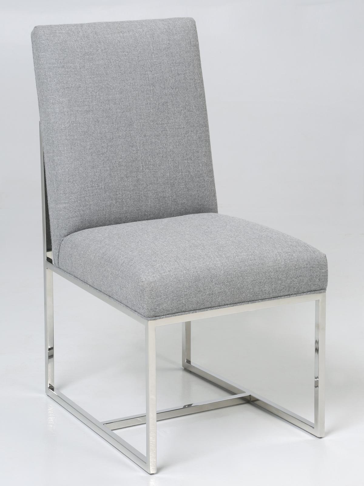 Modern chrome and wool side or desk chair. Recently reupholstered in Holland & Sherry pure wool.