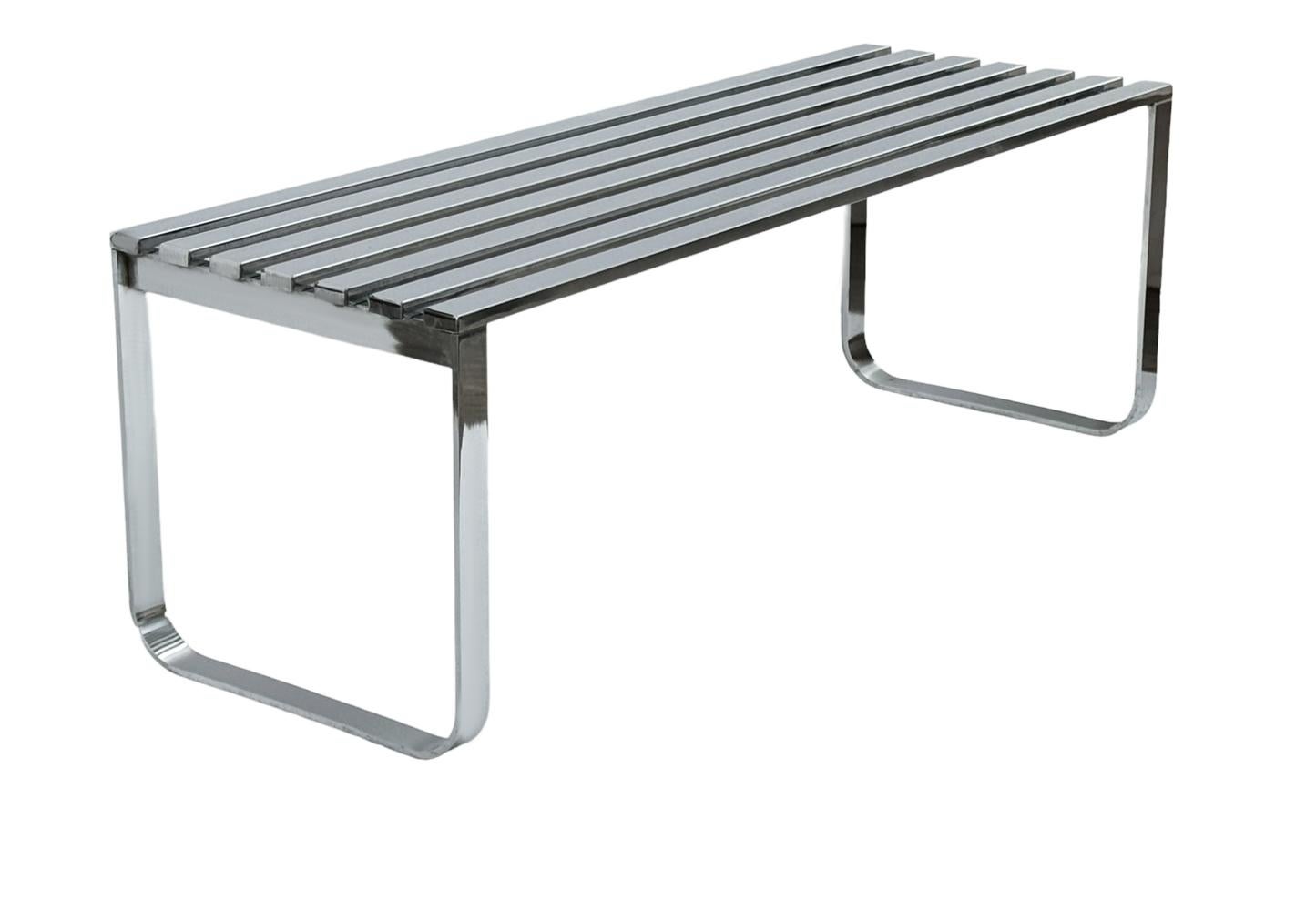 Mid-Century Modern Chrome Slat Bench or Coffee Table Milo Baughman In Good Condition For Sale In Philadelphia, PA