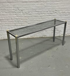 Mid Century MODERN Chrome + Smoked Glass CONSOLE TABLE, c. 1960's