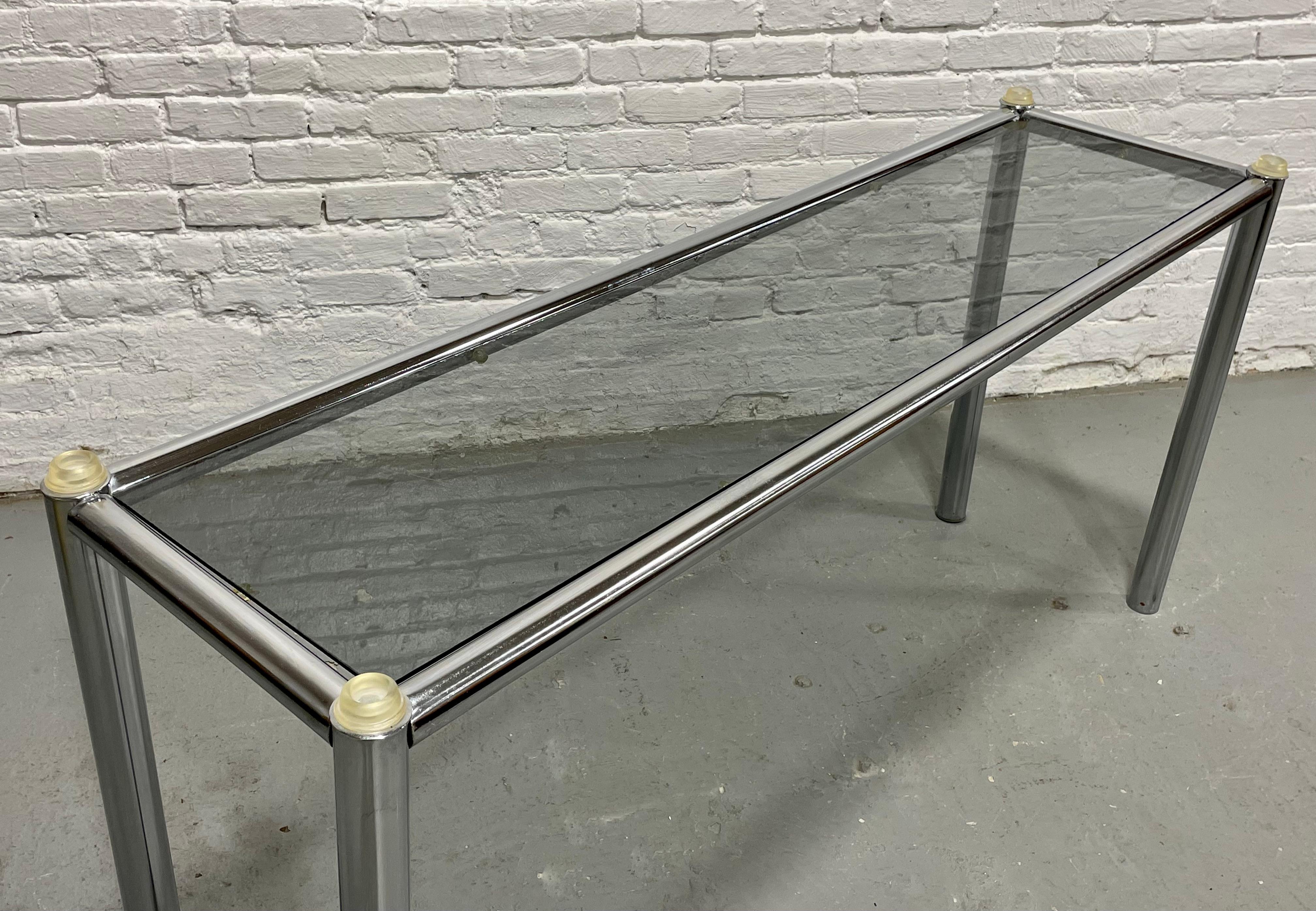 Mid Century MODERN Chrome + Smoked Glass CONSOLE TABLE, c. 1960's In condizioni buone in vendita a Weehawken, NJ