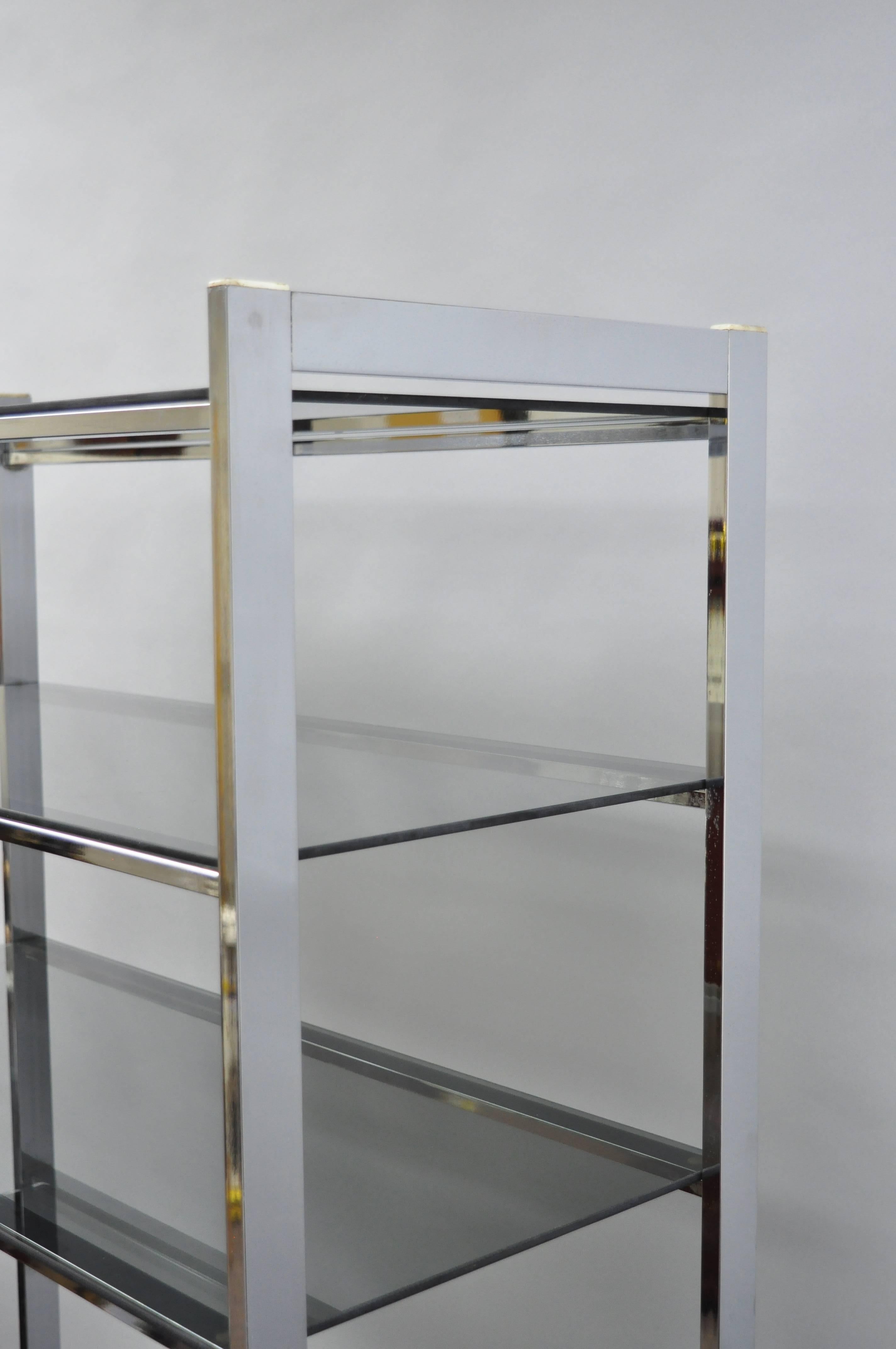 Late 20th Century Mid-Century Modern Chrome Smoked Glass Étagère Bookcase Shelf Baughman Style For Sale