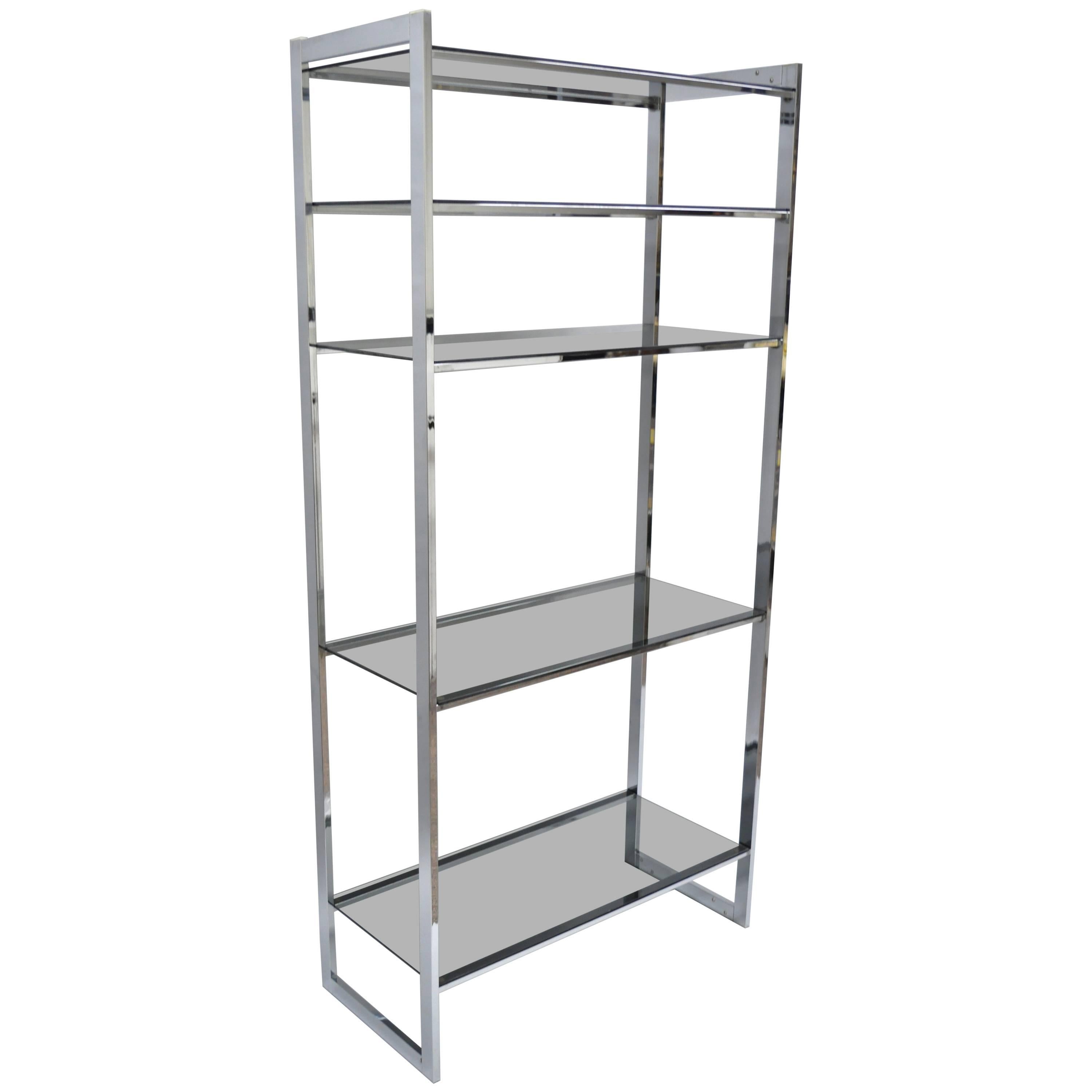 Mid Century Modern Chrome Smoked Glass, Modern Metal And Glass Bookcase