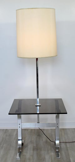 Mid-Century Modern Chrome Smoked Glass Floor Lamp Table Laurel, 1970s