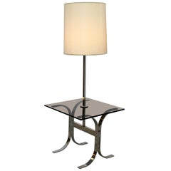 Mid-Century Modern Chrome Smoked Glass Floor Lamp Table Laurel, 1970s
