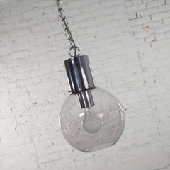 Mid-Century Modern Chrome & Smoked Glass Open Globe Pendant Light Chrome Chain