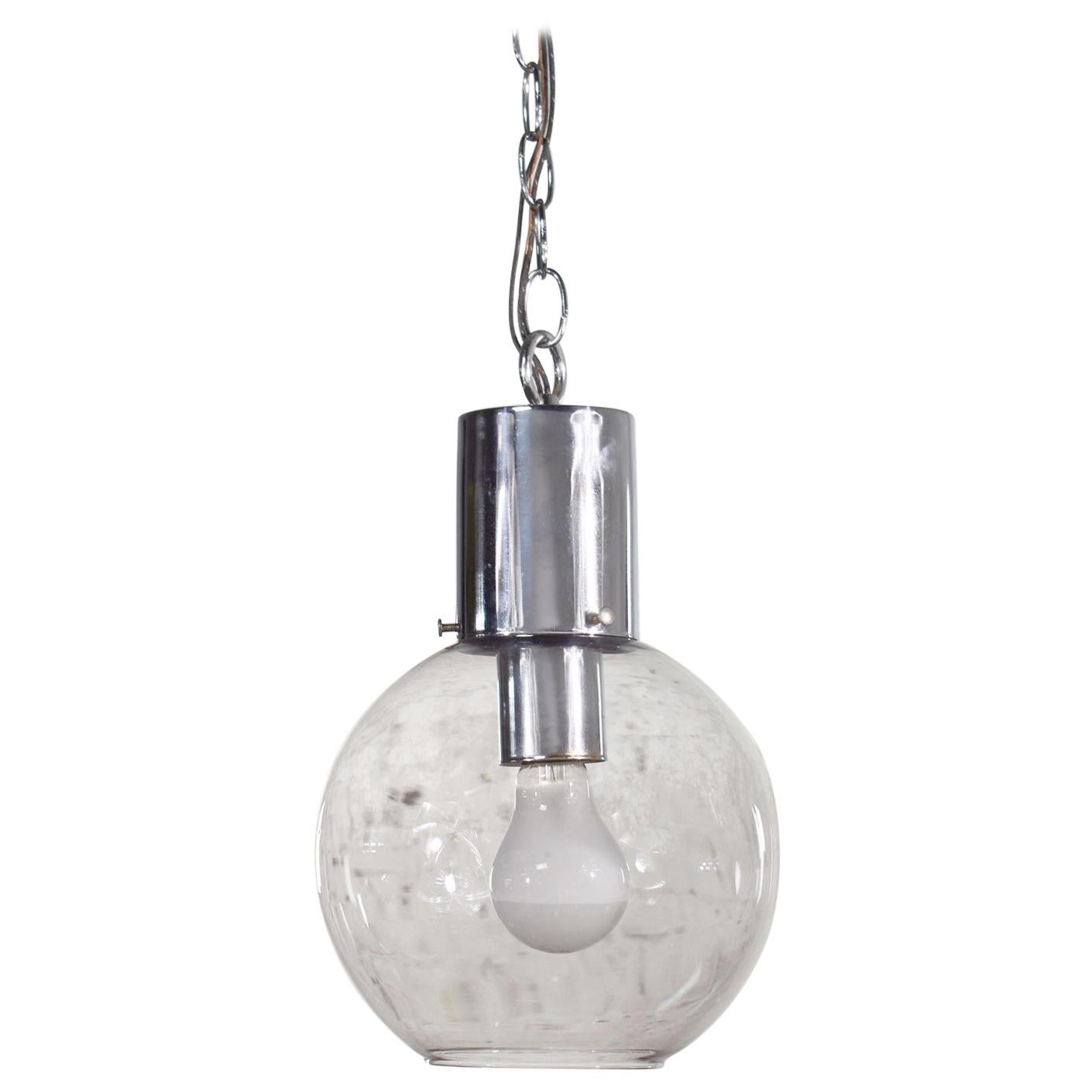 Mid-Century Modern Chrome & Smoked Glass Open Globe Pendant Light Chrome Chain