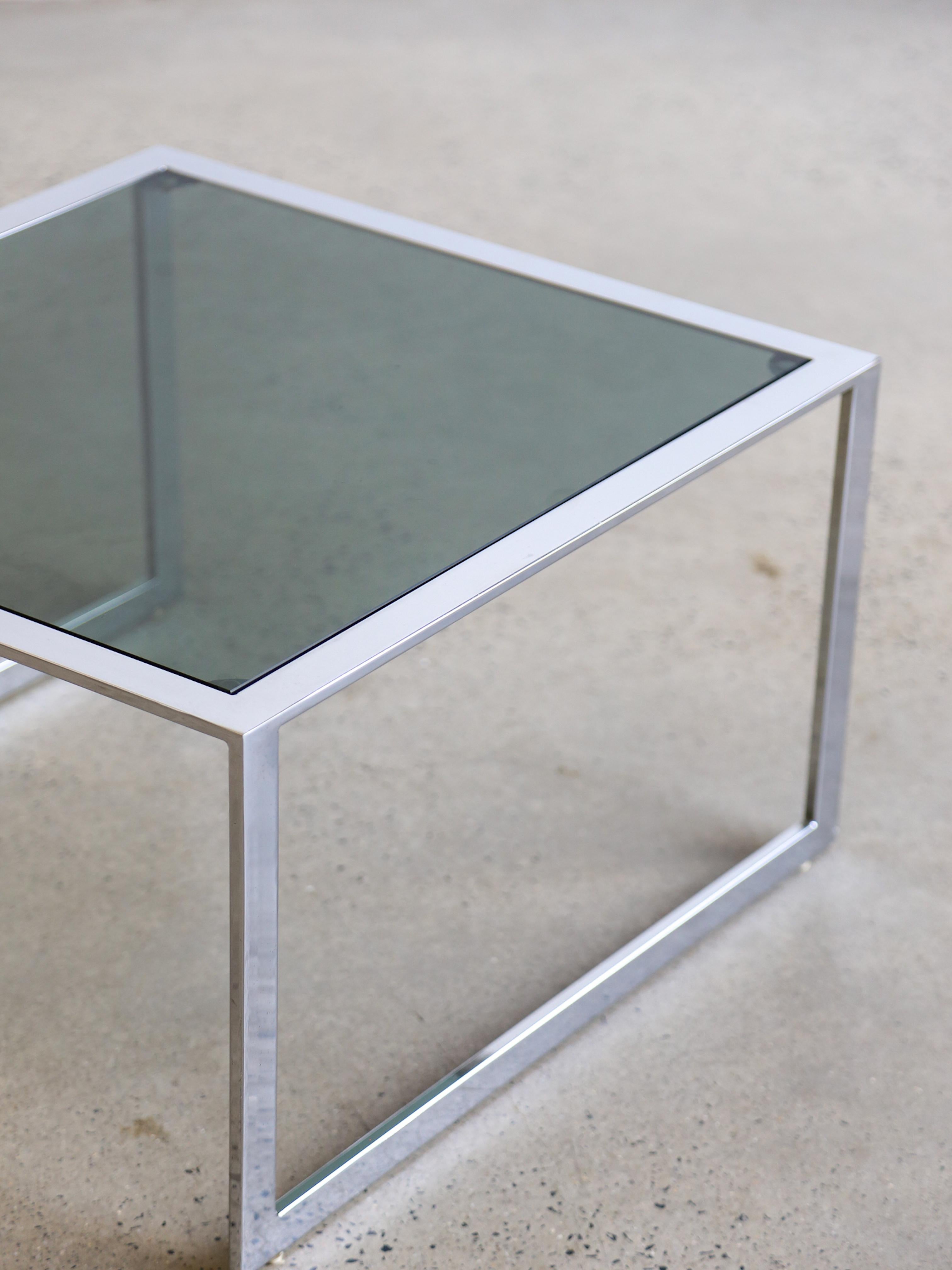 Mid-Century Modern Mid Century Modern Chrome & Smoked Glass Rectangular Coffee Table For Sale