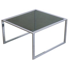 Mesa de centro rectangular moderna de mediados de siglo, cromada y de cristal ahumado