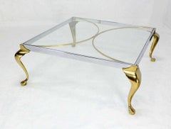 Mid-Century Modern Chrome Solid Cast Brass Glass Top Square Coffee Table MINT!