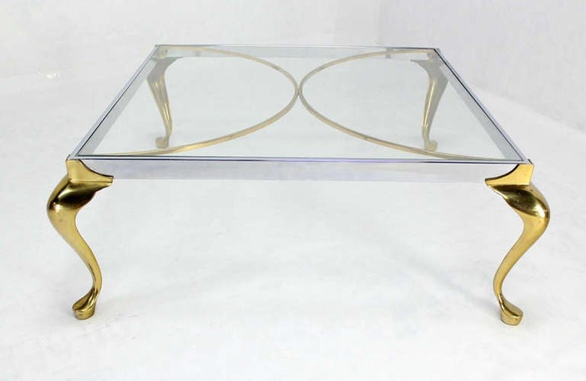 20th Century Mid-Century Modern Chrome Solid Cast Brass Glass Top Square Coffee Table MINT! For Sale