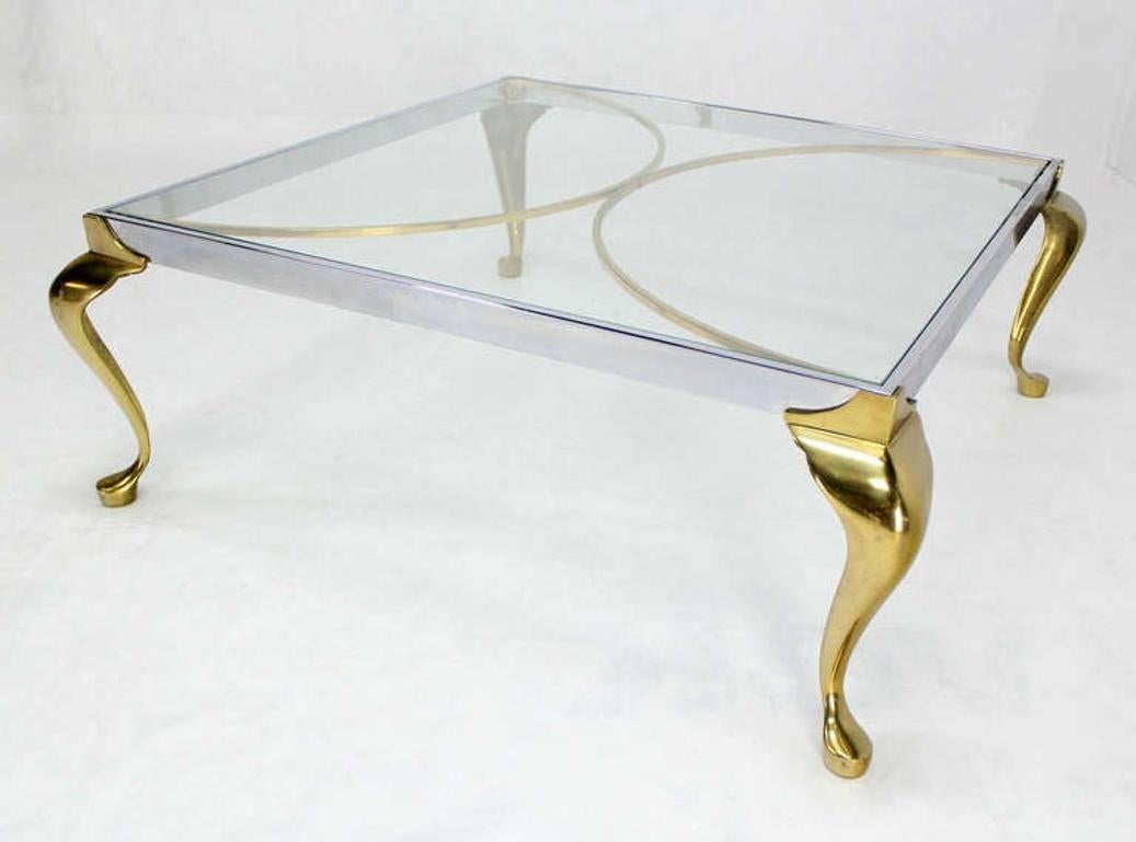 Mid-Century Modern Chrome Solid Cast Brass Glass Top Square Coffee Table MINT! For Sale 3