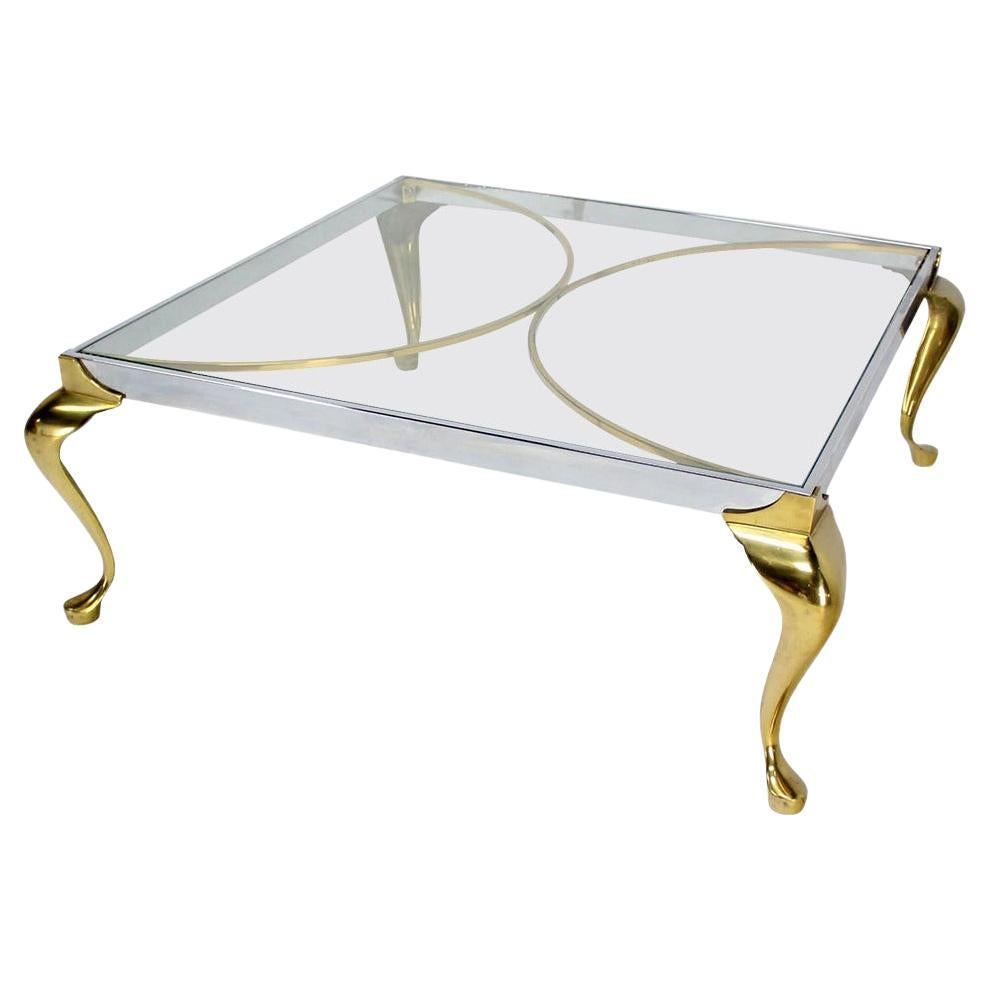 Mid-Century Modern Chrome Solid Cast Brass Glass Top Square Coffee Table MINT! For Sale