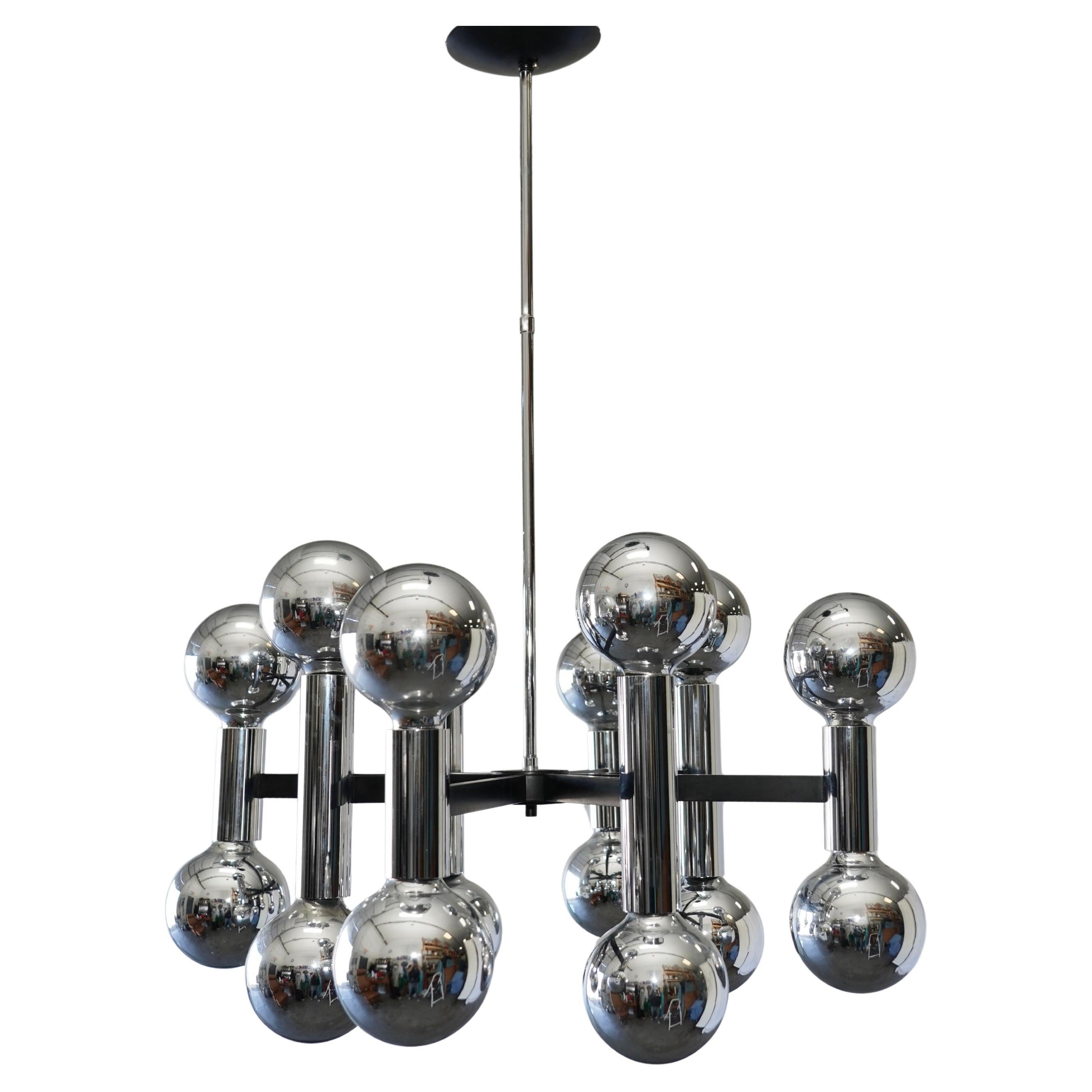 Lampadario Space A Space Chrome di metà secolo con 16 luci, anni Settanta