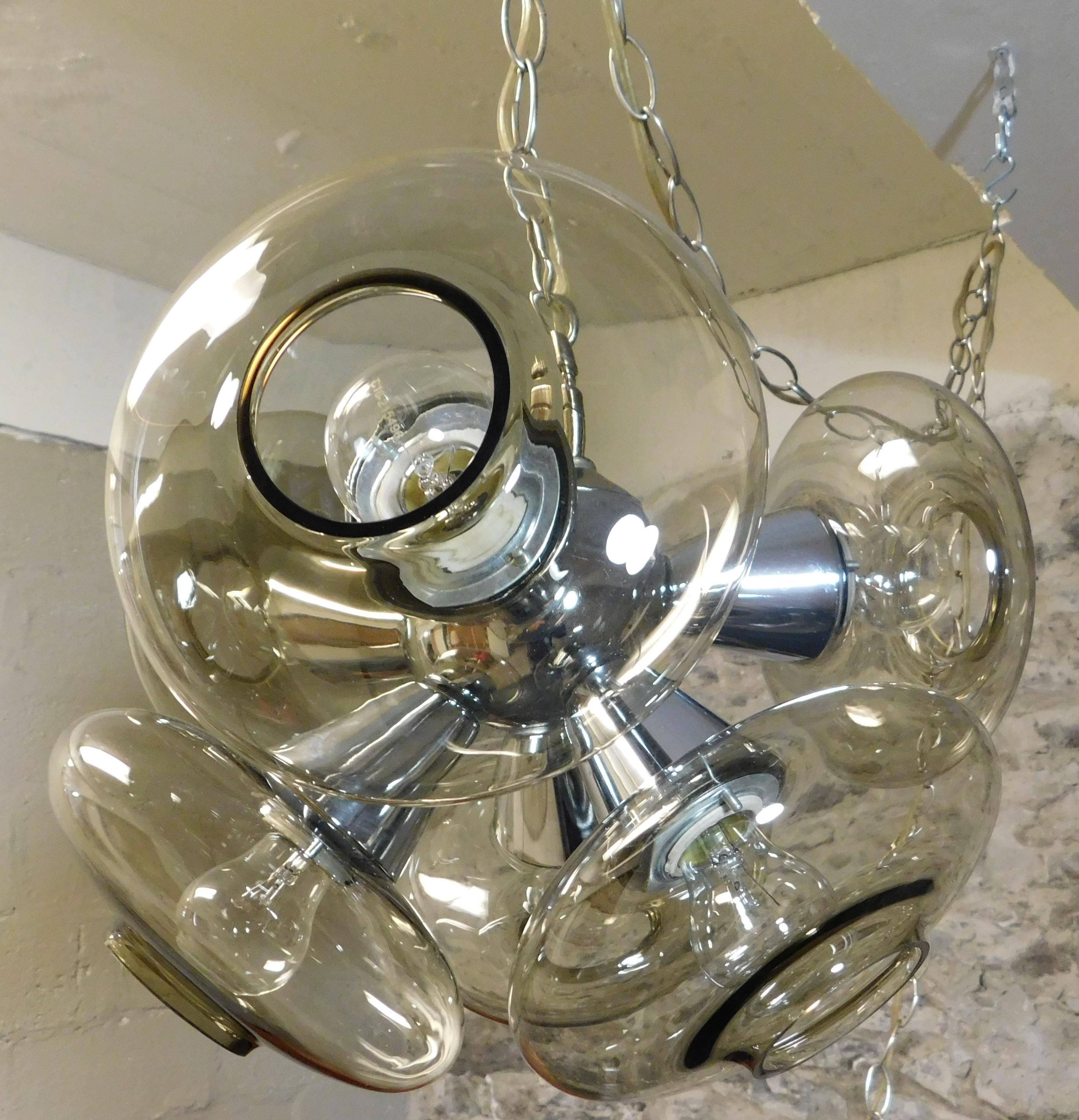 Glass Mid-Century Modern Chrome Sputnik Ceiling Light Chandelier, 1960s