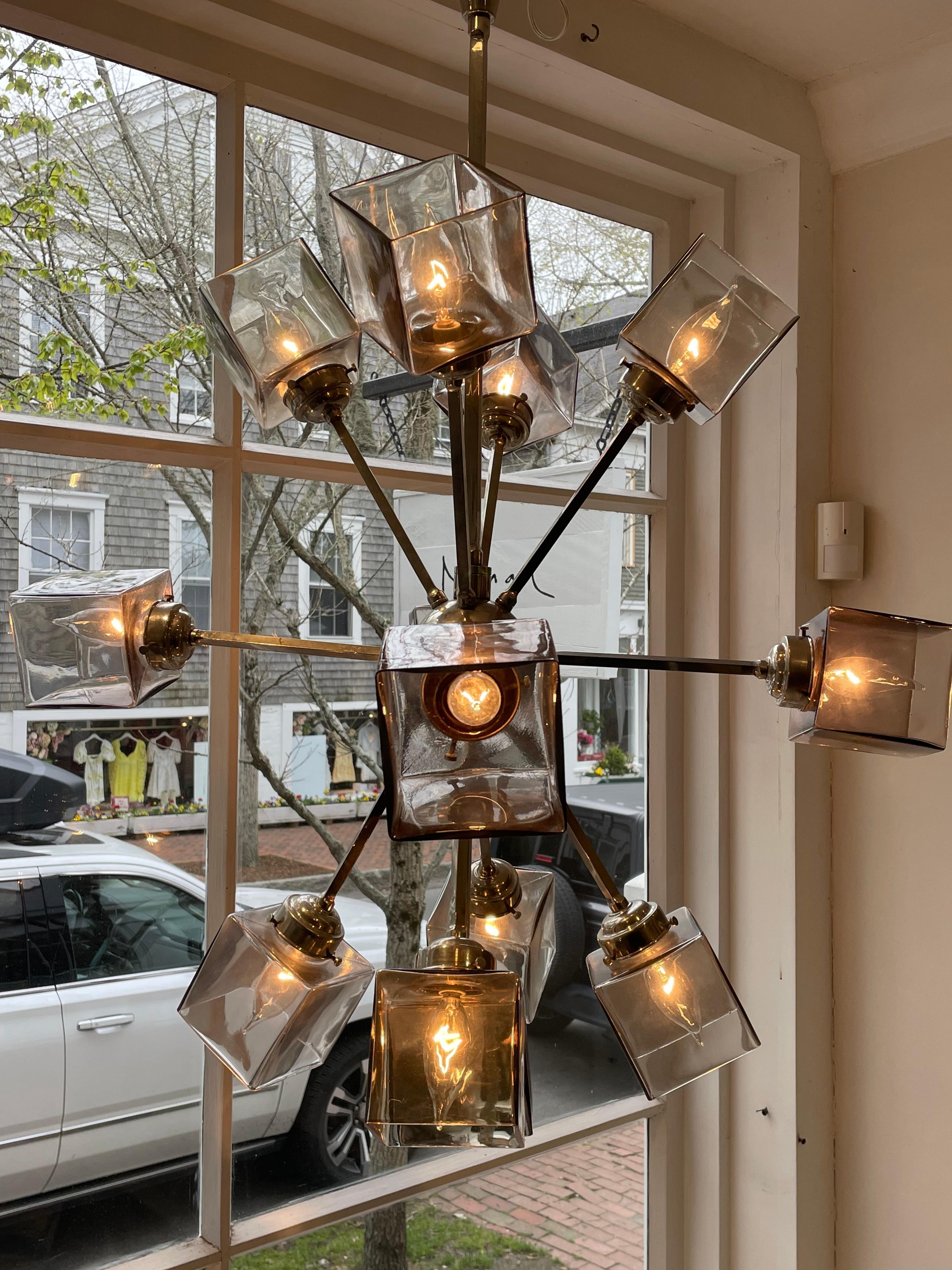 Mid-Century Modern Mid Century Modern Chrome Sputnik Chandelier Pendant Light w Smoked Glass Shades
