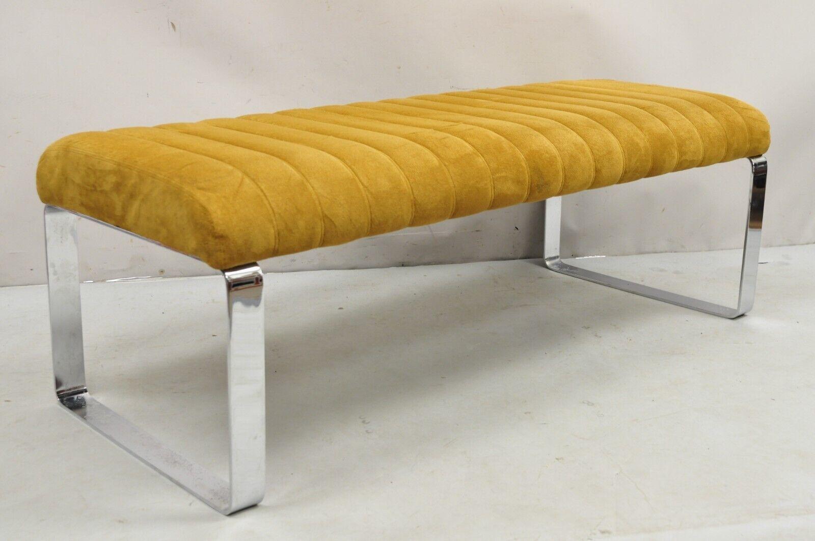 Mid Century Modern Chrome Steel Flat Bar Milo Baughman Style Bench by Tulip Inc For Sale 4
