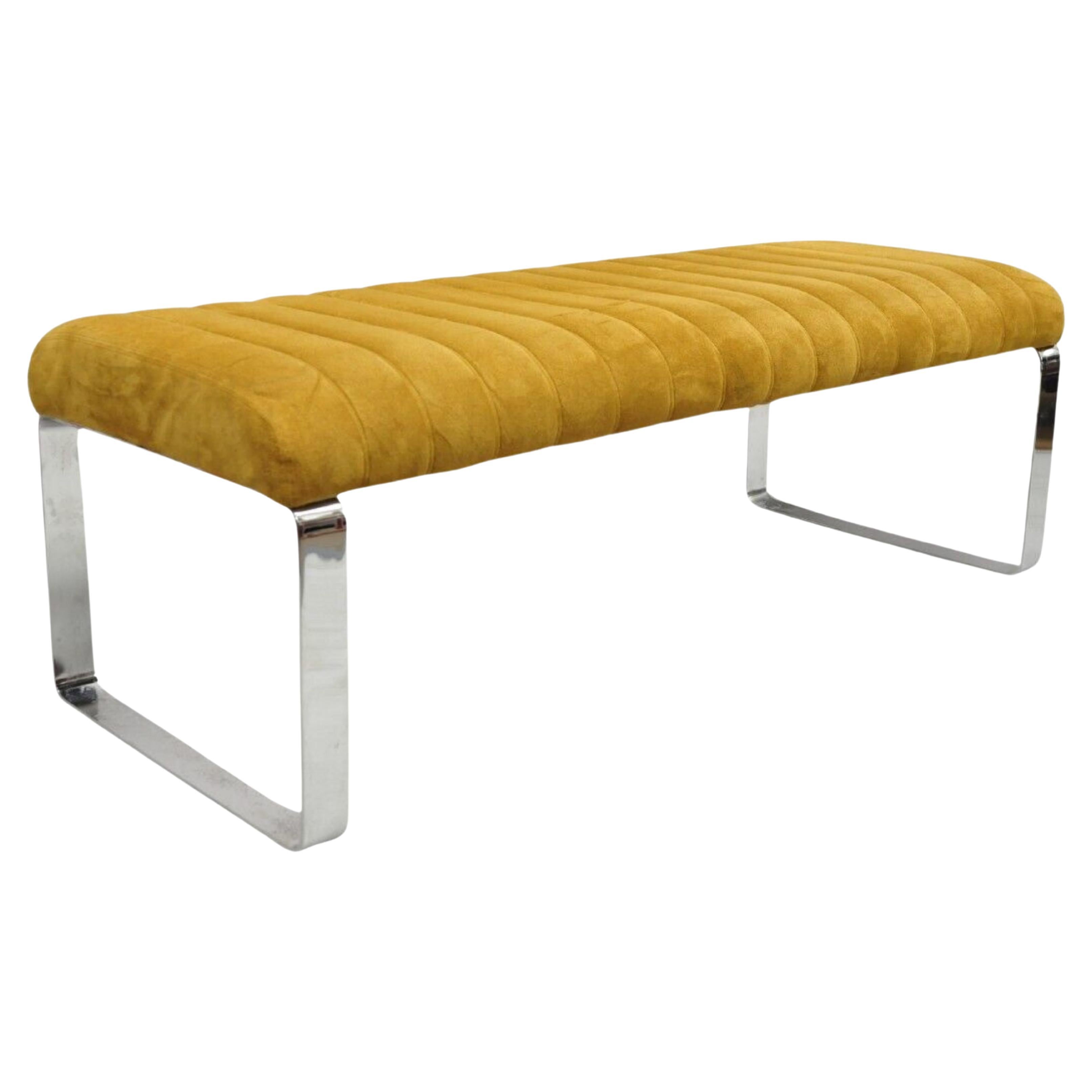 Mid Century Modern Chrome Steel Flat Bar Milo Baughman Style Bench by Tulip Inc For Sale