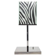 Mid-Century Modern Chrome Table Lamp with Glass Zebra Print Shade