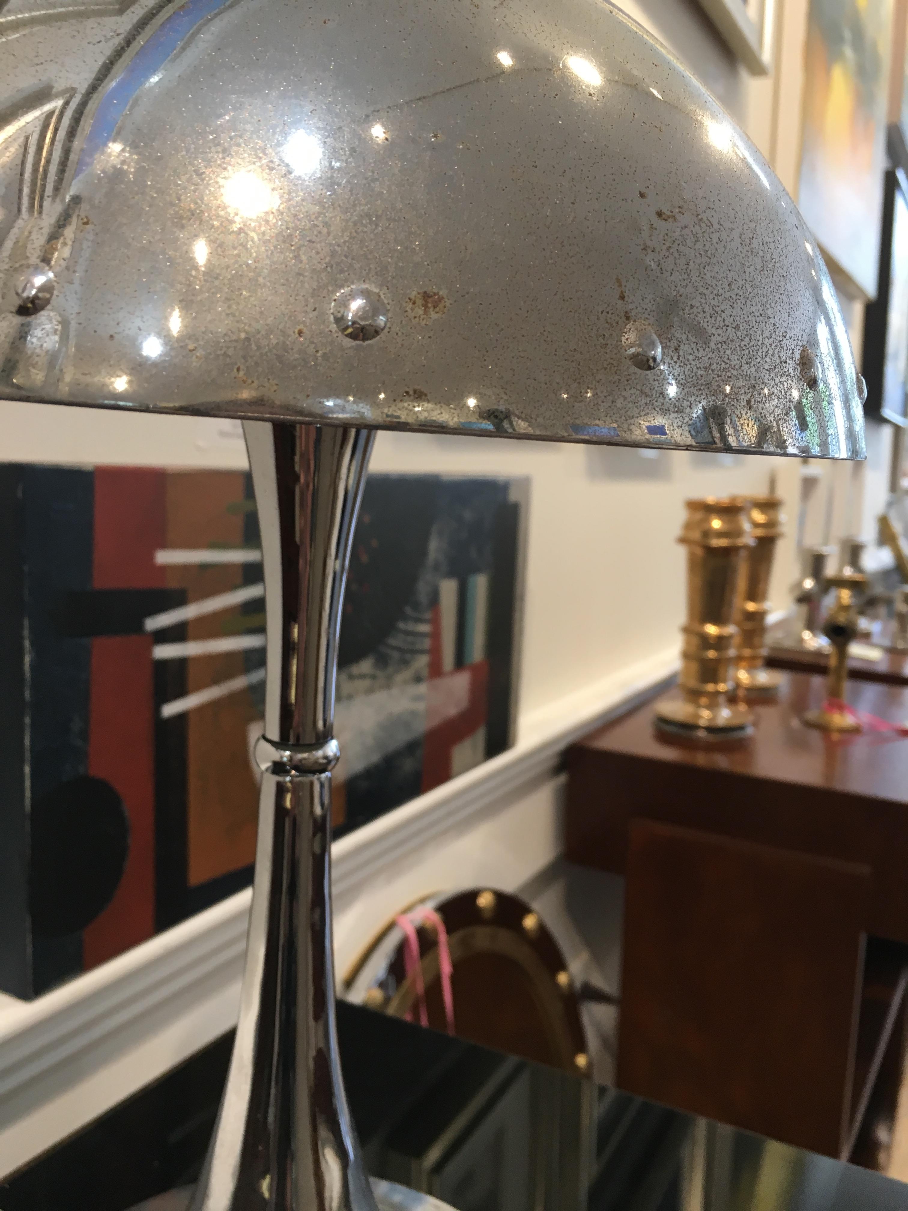 European Mid-Century Modern Chrome Table Lamp with Rivets