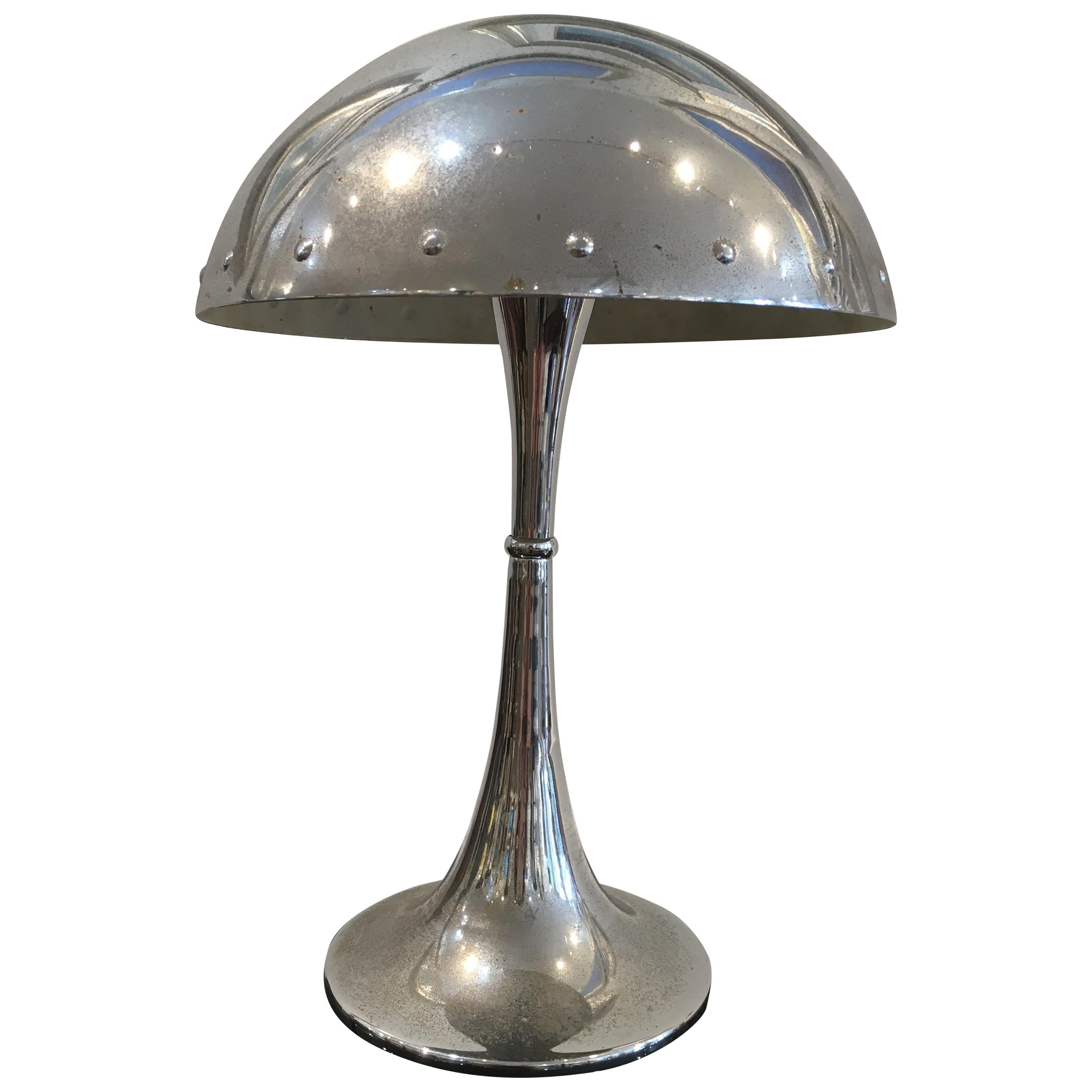 Mid-Century Modern Chrome Table Lamp with Rivets