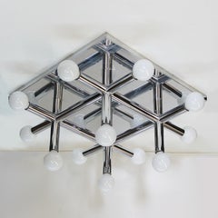 Mid-Century Modern Chrome Tic Tac Toe Chandelier Light Fixture by Lightolier