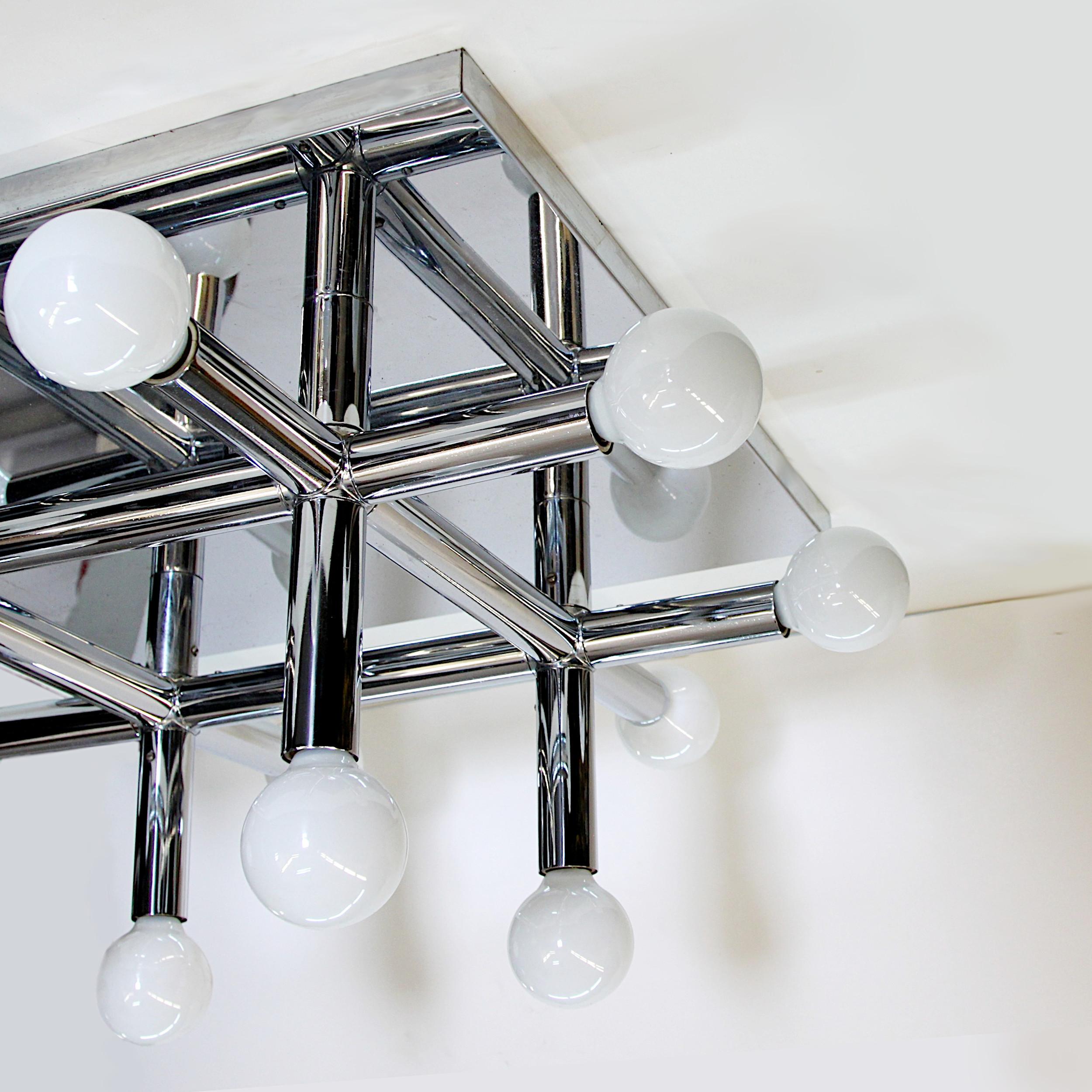 North American Mid-Century Modern Chrome Tic Tac Toe Chandelier Light Fixture by Lightolier