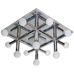 Mid-Century Modern Chrome Tic Tac Toe Chandelier Light Fixture by Lightolier