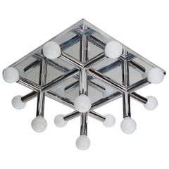 Mid-Century Modern Chrome Tic Tac Toe Chandelier Light Fixture by Lightolier