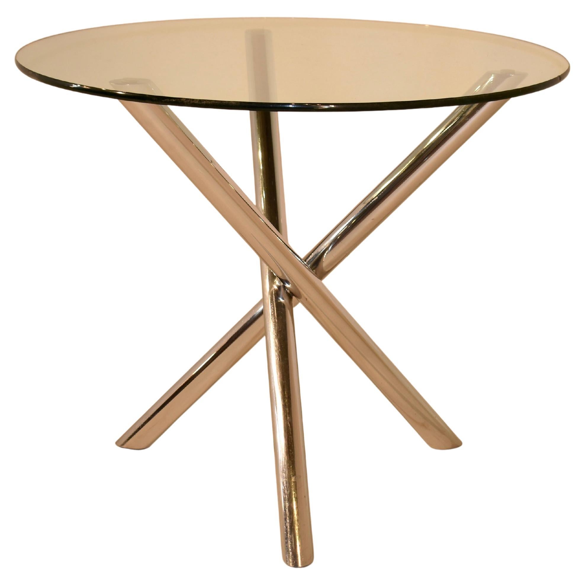 Mid-Century Modern Chrome Tripod Base Table with Glass Top