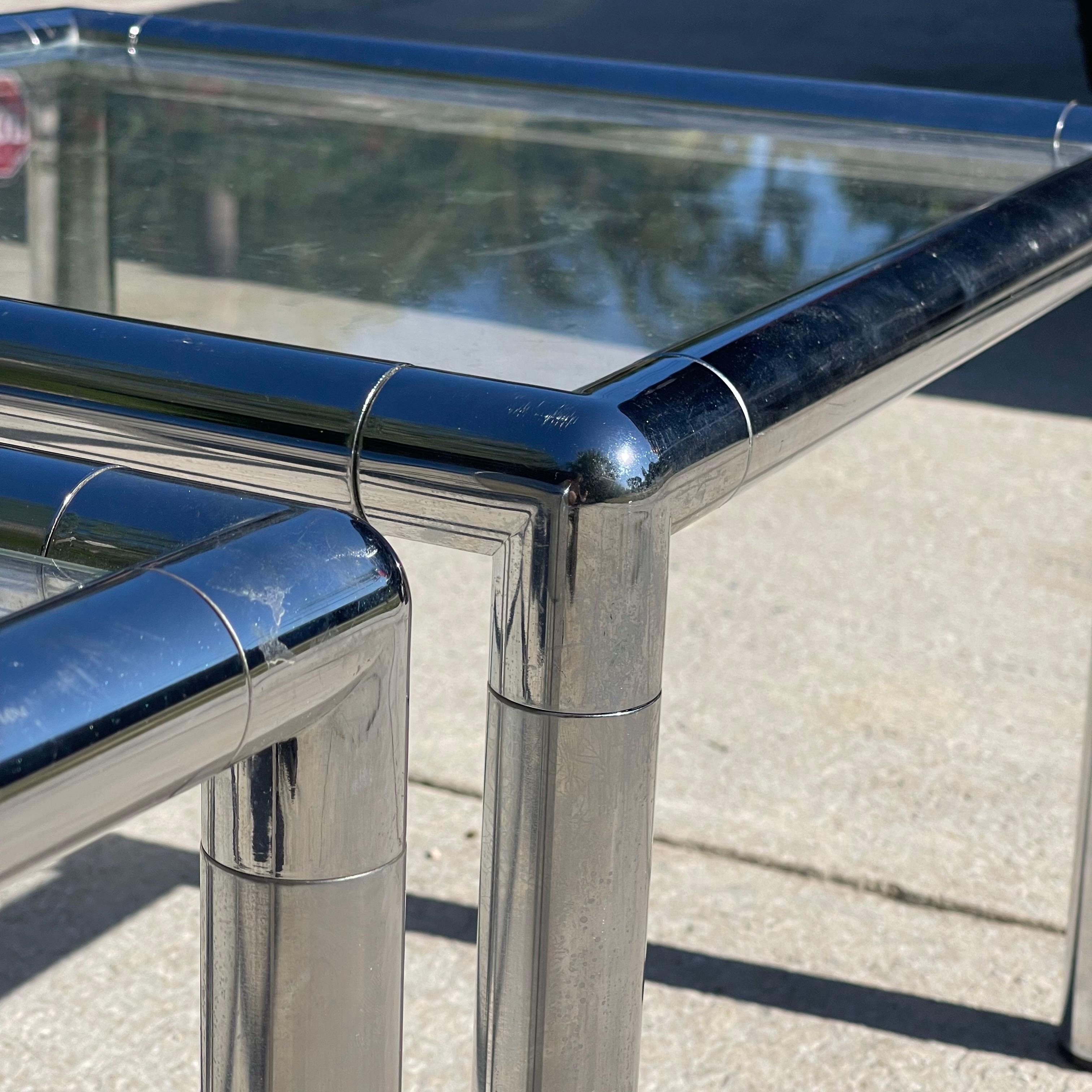 Mid Century Modern Chrome Tubular Glass Top Side Tables, a Pair For Sale 2