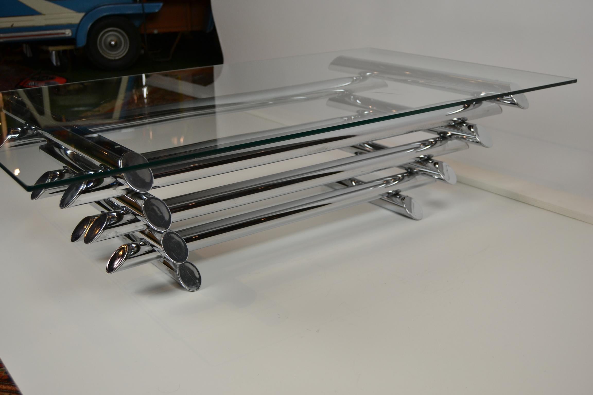 Chrome Tubular Stacked Coffee Table or Cocktail Table, France, 1970s 5