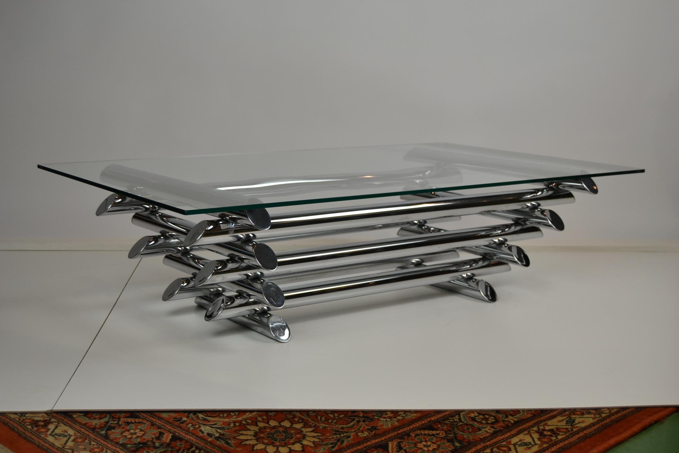 Chrome Tubular Stacked Coffee Table or Cocktail Table, France, 1970s 13