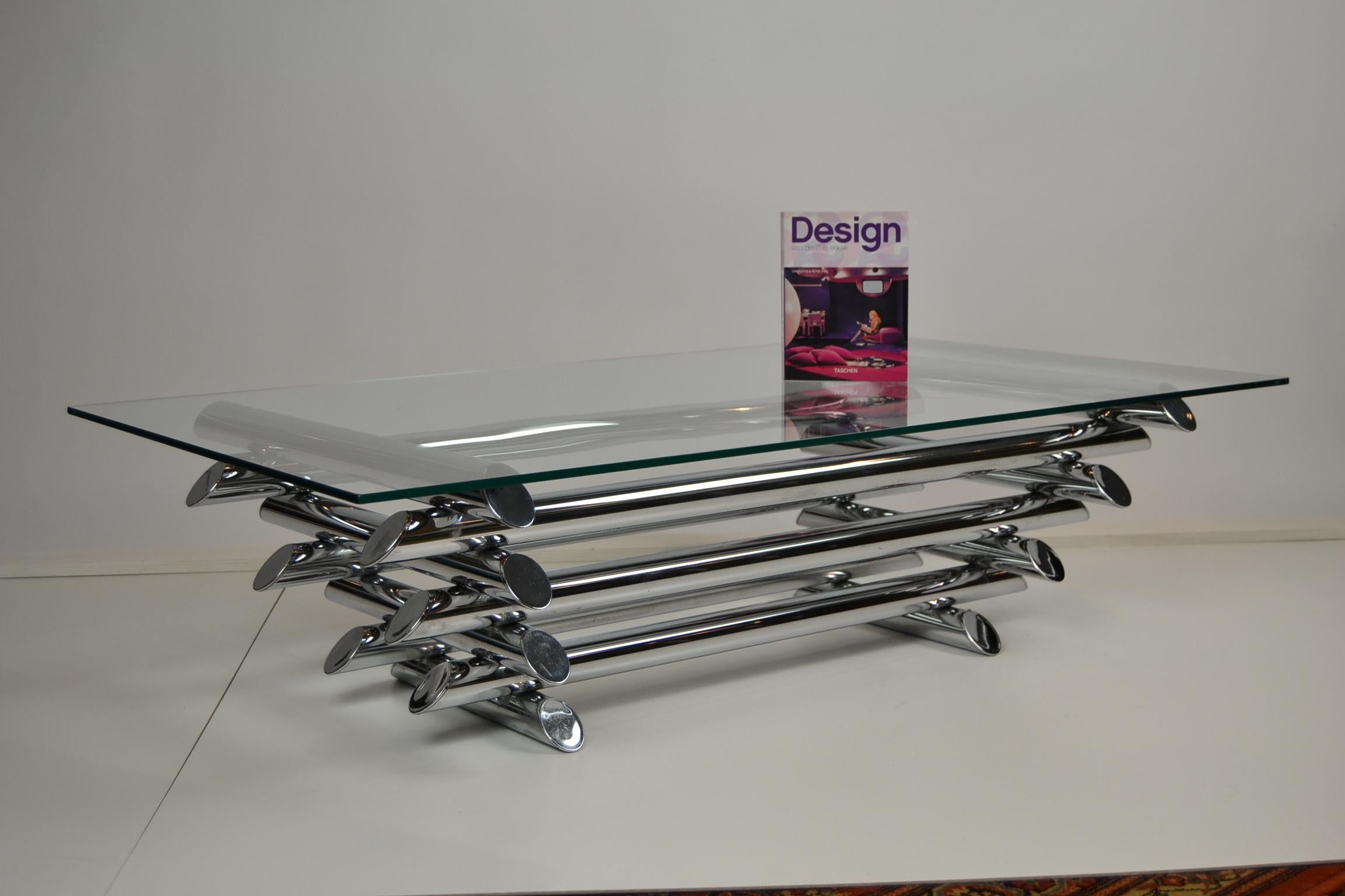 Mid-Century Modern Chrome Tubular Stacked Coffee Table or Cocktail Table, France, 1970s