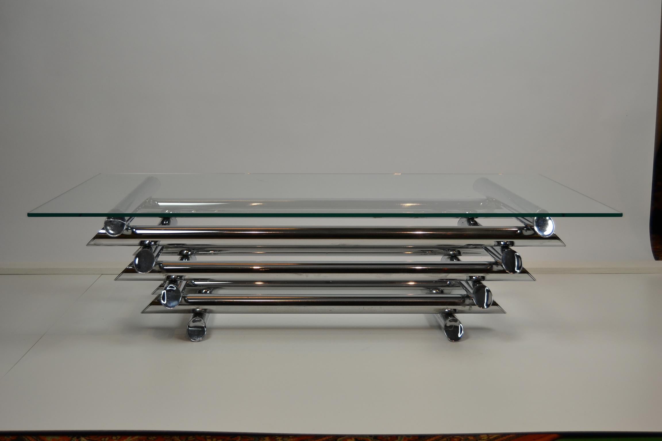 Chrome Tubular Stacked Coffee Table or Cocktail Table, France, 1970s In Good Condition In Antwerp, BE